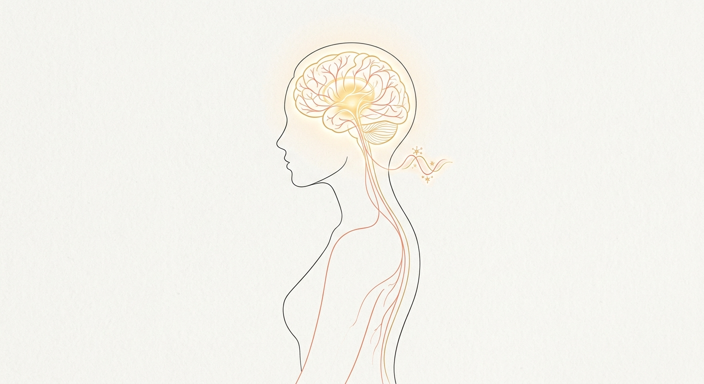 Минималистичная иллюстрация мозга и дофаминовой реакции на сладкое