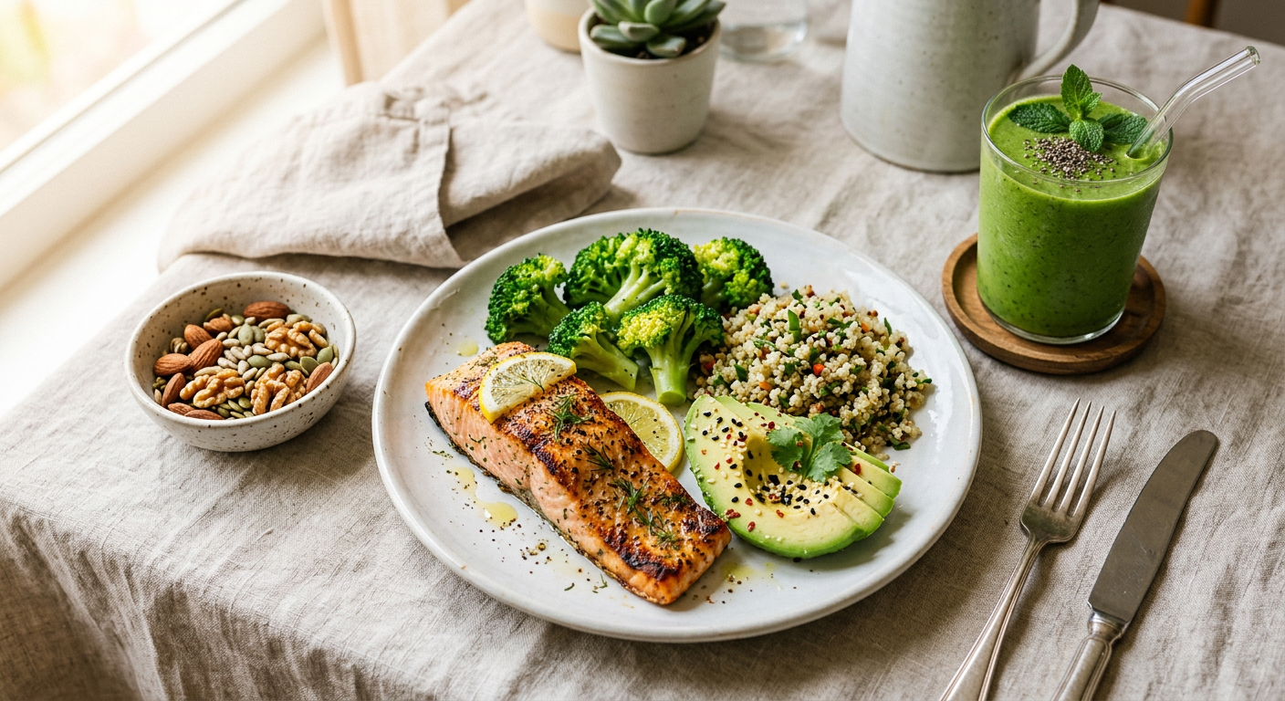 Питание для щитовидной железы и гормонального баланса: лосось, авокадо, овощи и орехи